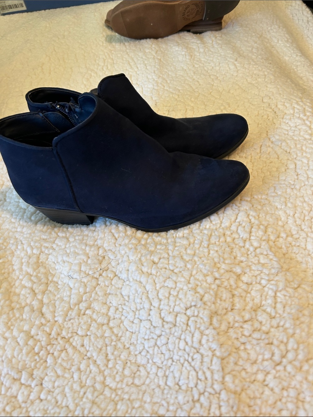 Style & Co. Navy Suede Ankle Booties with Low Heel